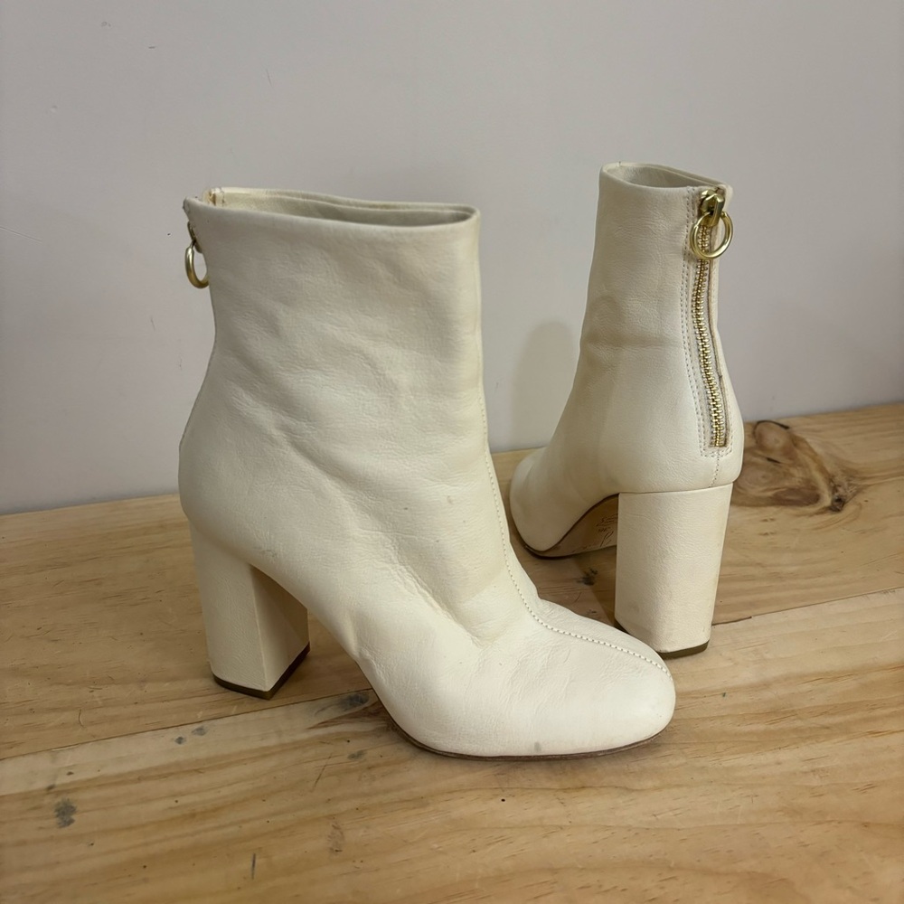 Joie Cream Heeled Boots with Chunky Block Heel